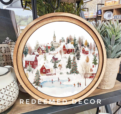 8" Round Christmas Town Art