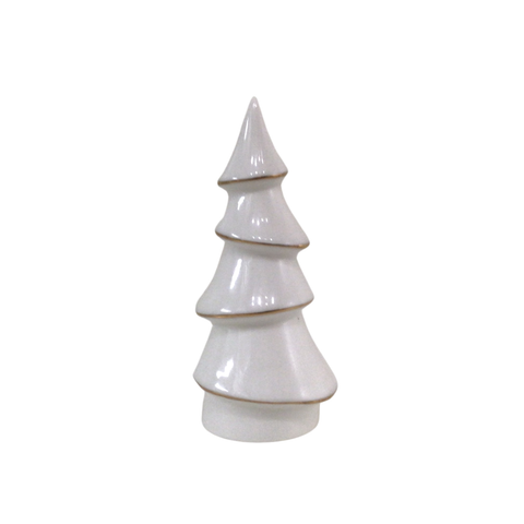 White Ceramic Modern Tree with Gold Trim, 4.2in