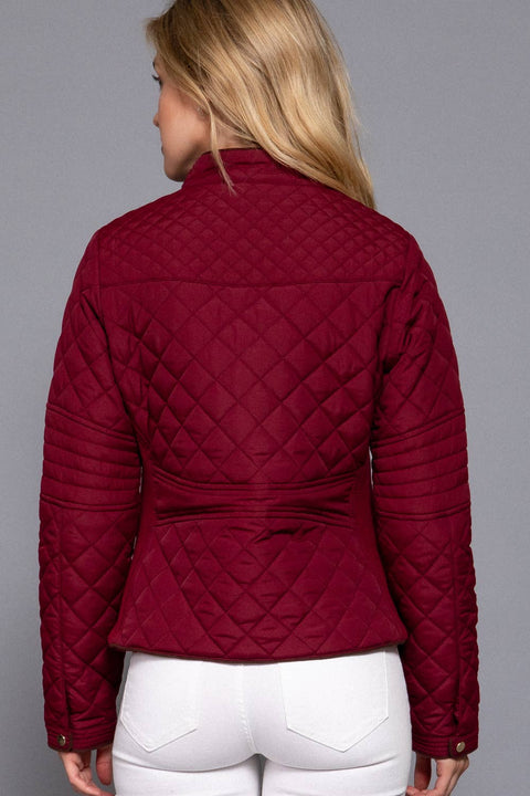 Suede Piping Detail Rib Quilted Padding Jacket