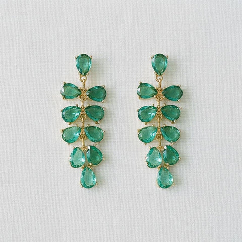 Leaf Design Gemstone Drop Earrings