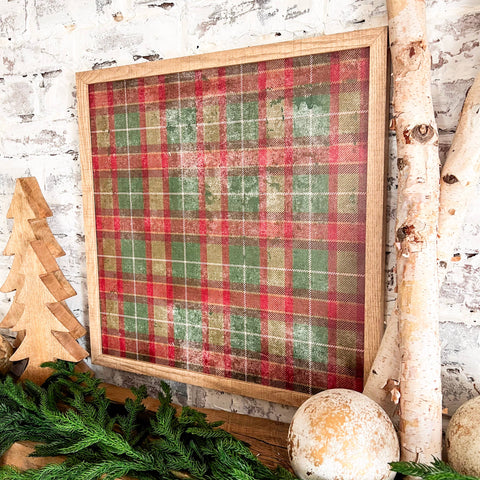 Vintage Green/Red Plaid Wood Sign