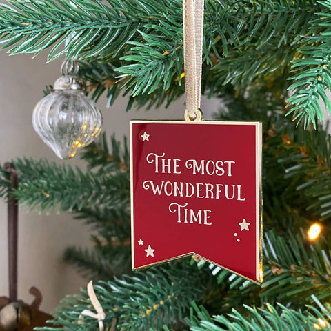 The Most Wonderful Time Enamel Christmas Tree Decoration