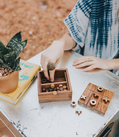 Checkers and Tic Tac Toe Game Set - Handcrafted Wood