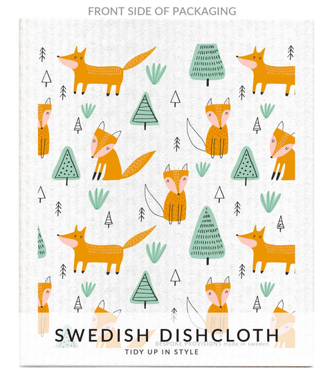 Foxes with Trees Swedish Dishcloth