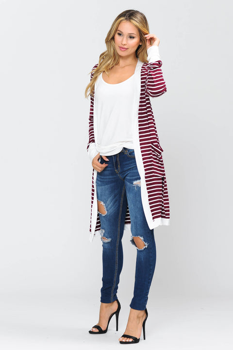 Cerrena Gold Stripe Midi Open Cardigan