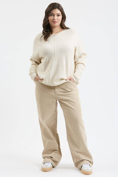 PLUS SOLID CREWNECK FRONT SEAM KNIT SWEATER