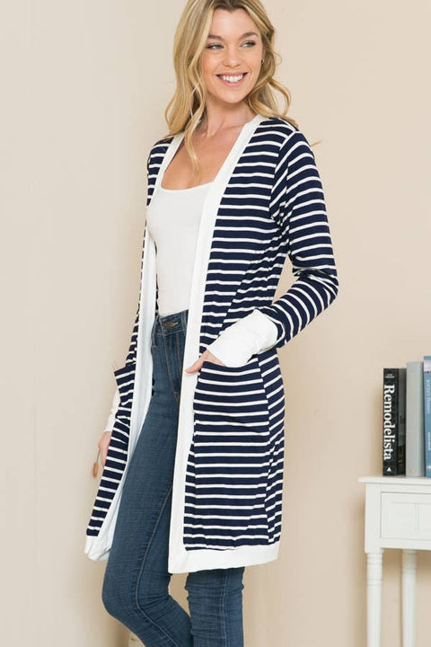 Cerrena Gold Stripe Midi Open Cardigan