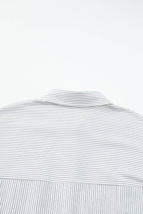 Stripe Roll-tab Sleeve Pocketed Long Shirt