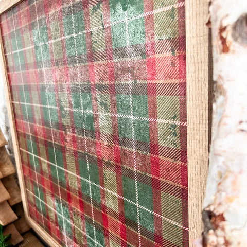 Vintage Green/Red Plaid Wood Sign