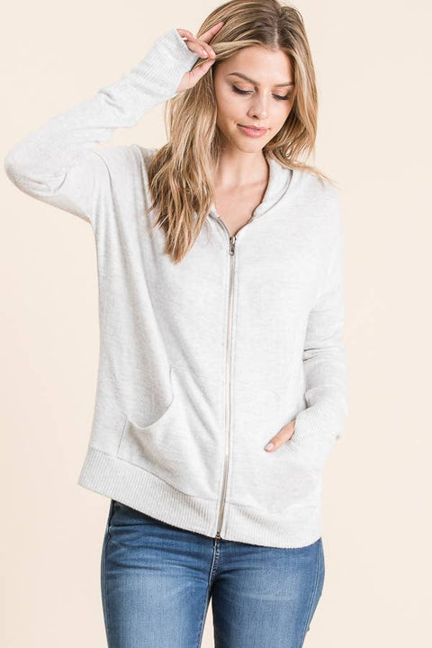 Super Soft Brushed Zip-Up Hoodie with Thumb Holes