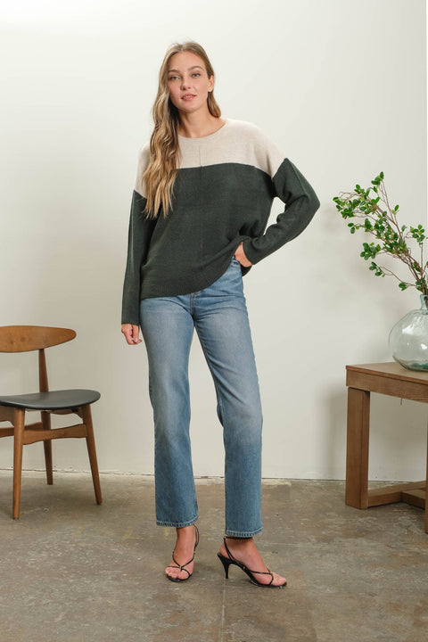 Hunter Green Color Block Sweater