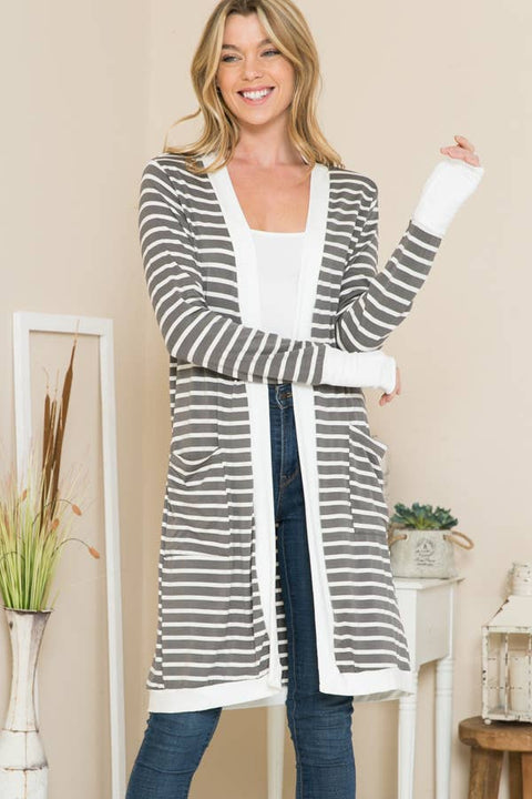 Cerrena Gold Stripe Midi Open Cardigan