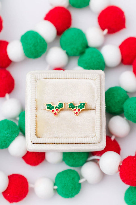 Holiday Holly Stud Earrings