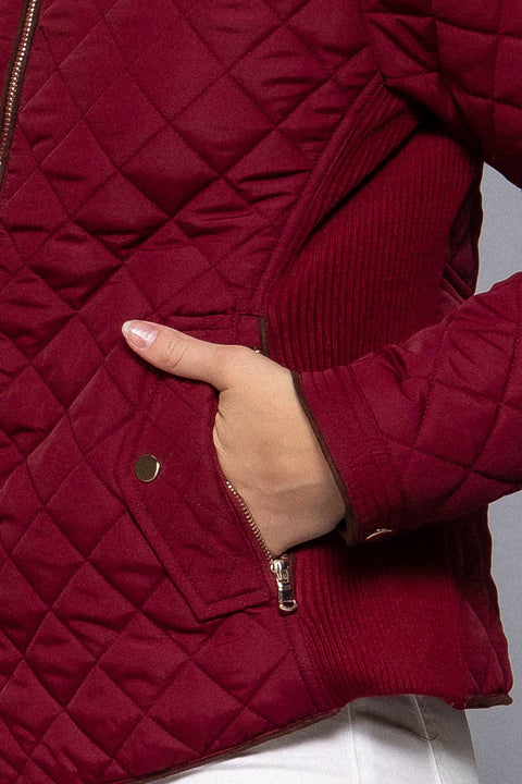 Suede Piping Detail Rib Quilted Padding Jacket