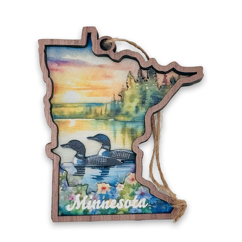 Minnesota State Shape Loons 4 Layer Wood Ornament
