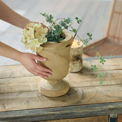 Carved Wood Urn Compote Vase