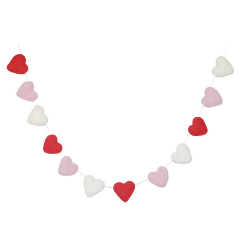 Red Light Pink White Felt Heart Garland