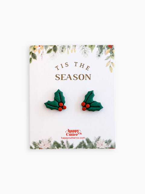 Christmas Studs - Holly Stud Holiday Earrings