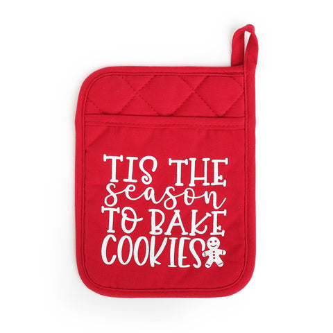 Holiday Pot Holder -  Red with White Text