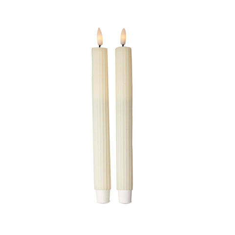 Ivory Ribbed LED Taper Candles Set of 2