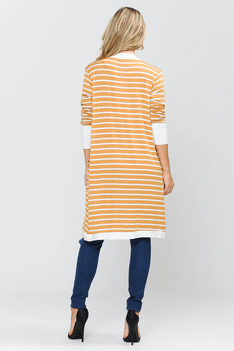 Cerrena Gold Stripe Midi Open Cardigan