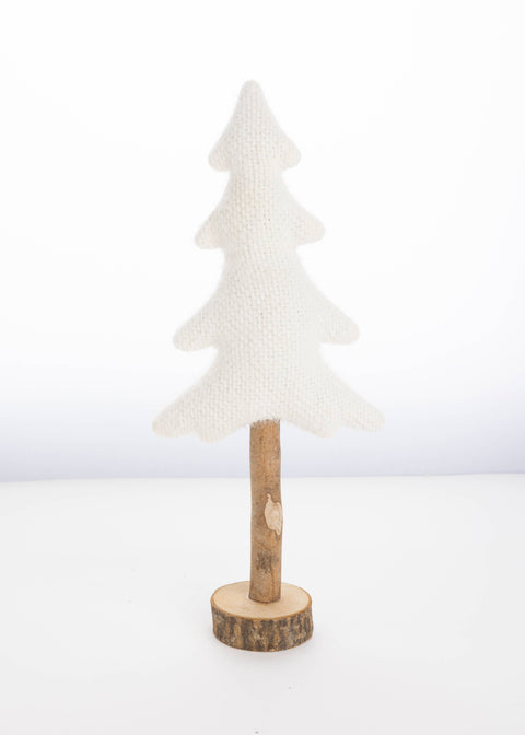 Fluffy Knit Fabric Tree with Wood Base, 13"