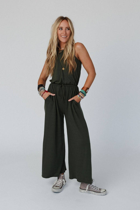 Lucky Love High Neck Jumpsuit - Olive