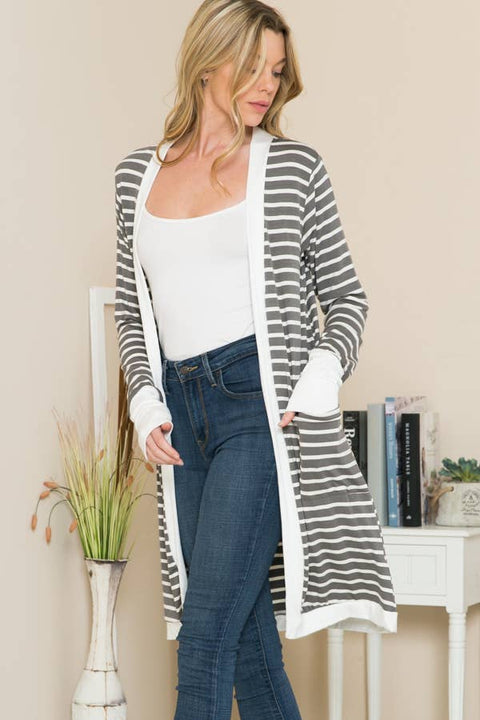 Cerrena Gold Stripe Midi Open Cardigan