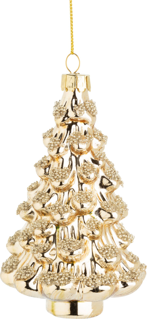 Gold Tree Ornament with Gold Bead Trim