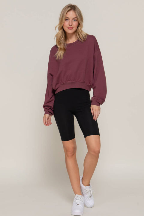 Long Sleeve Crew Neck Short Sweatshirt