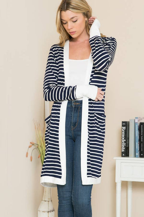 Cerrena Gold Stripe Midi Open Cardigan