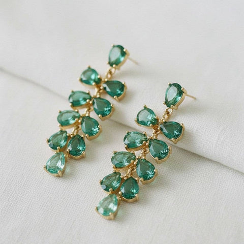 Leaf Design Gemstone Drop Earrings