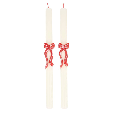Red Stripy Bow Table Candles