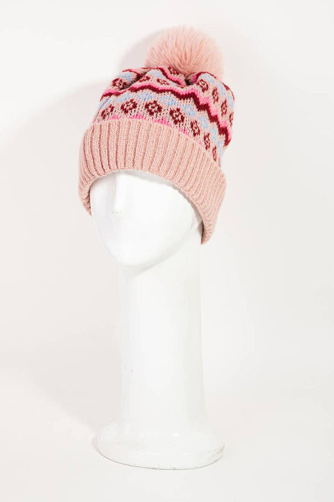 Tribal Pattern Pom Beanie