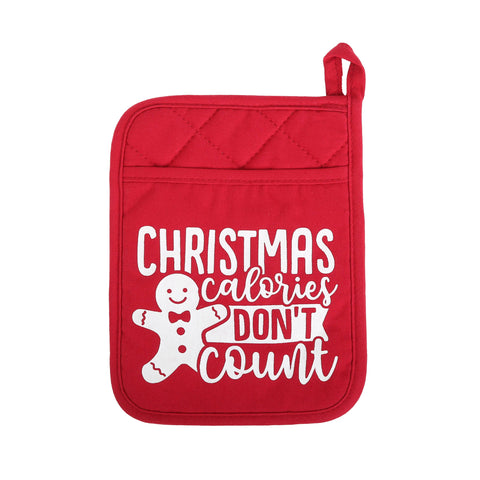 Holiday Pot Holder -  Red with White Text