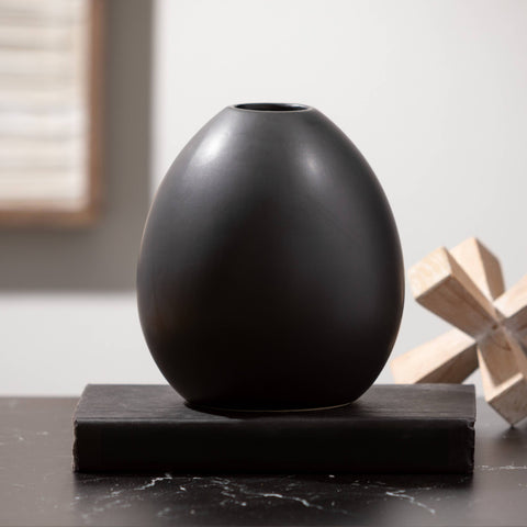 MODERN MATTE BLACK OVAL VASE