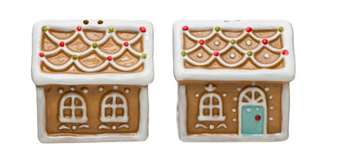 Gingerbread House Salt & Pepper Shakers, Ceramic, Multi Color, Set of 2