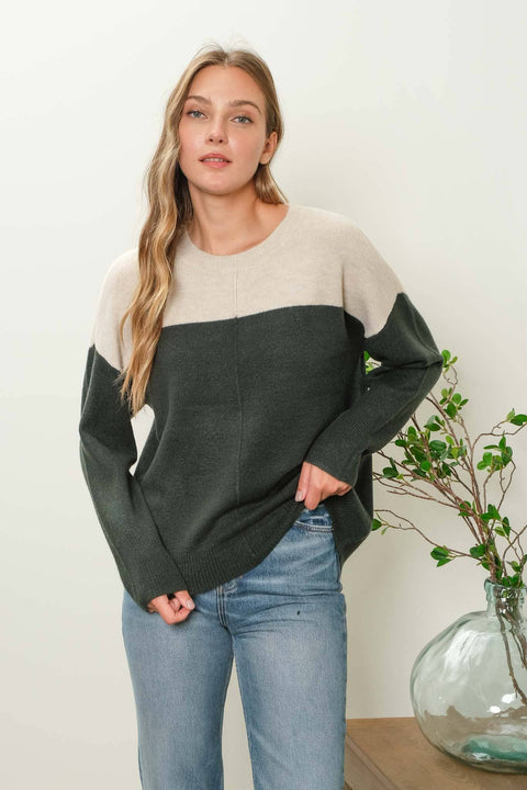 Hunter Green Color Block Sweater