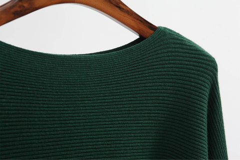 Boat Neck Batwing Sleeve Knit Soft Sweater