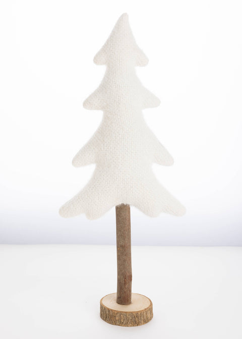 Fluffy Knit Fabric Tree with Wood Base, 17"