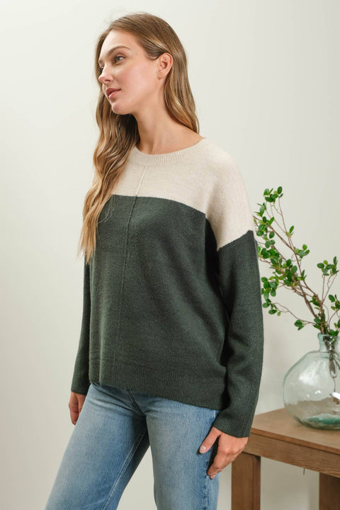 Hunter Green Color Block Sweater