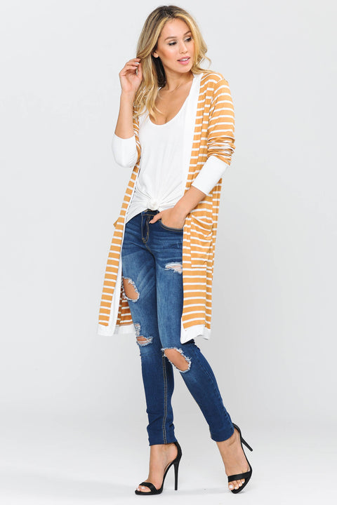 Cerrena Gold Stripe Midi Open Cardigan