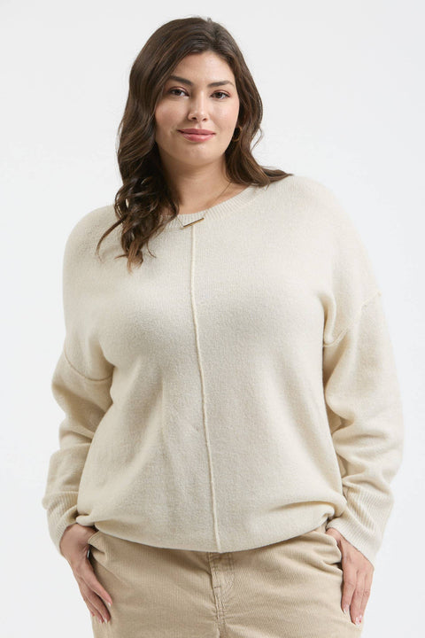 PLUS SOLID CREWNECK FRONT SEAM KNIT SWEATER