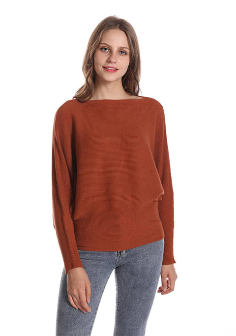 Boat Neck Batwing Sleeve Knit Soft Sweater
