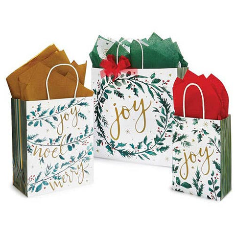 Tidings of Joy Paper Christmas Gift Bags: 5.25x3.50x8.25"