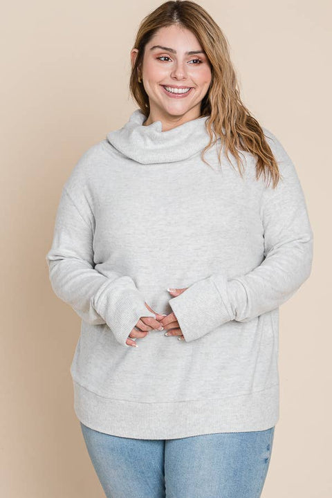 Cowl Neck Ultra Soft Sweatshirt with Thumb Hole - Sizes XL - 3 XL