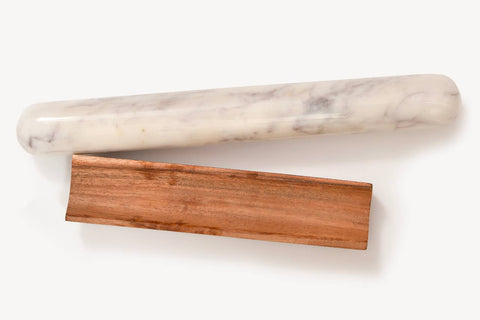 White Marble Rolling Pin and Wood Base