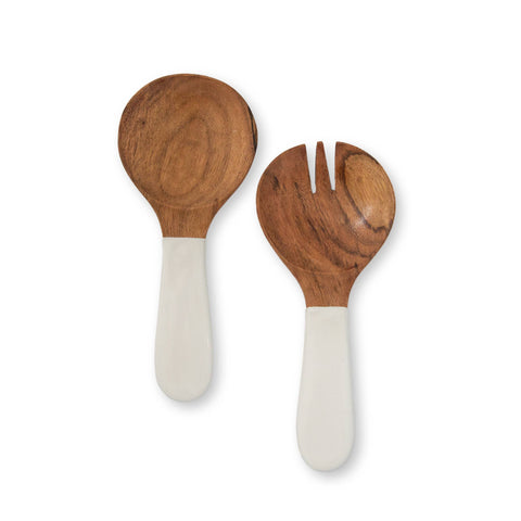 Wood & White Salad Bowl Servers Set, Large