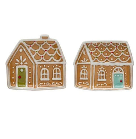 Gingerbread House Shaped Plate Hand-Painted Ceramic - 2 Styles