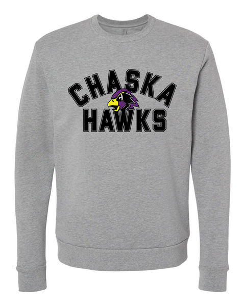 Chaska Hawks Varsity Text Ultra Soft Unisex Crewneck Sweatshirt, Grey